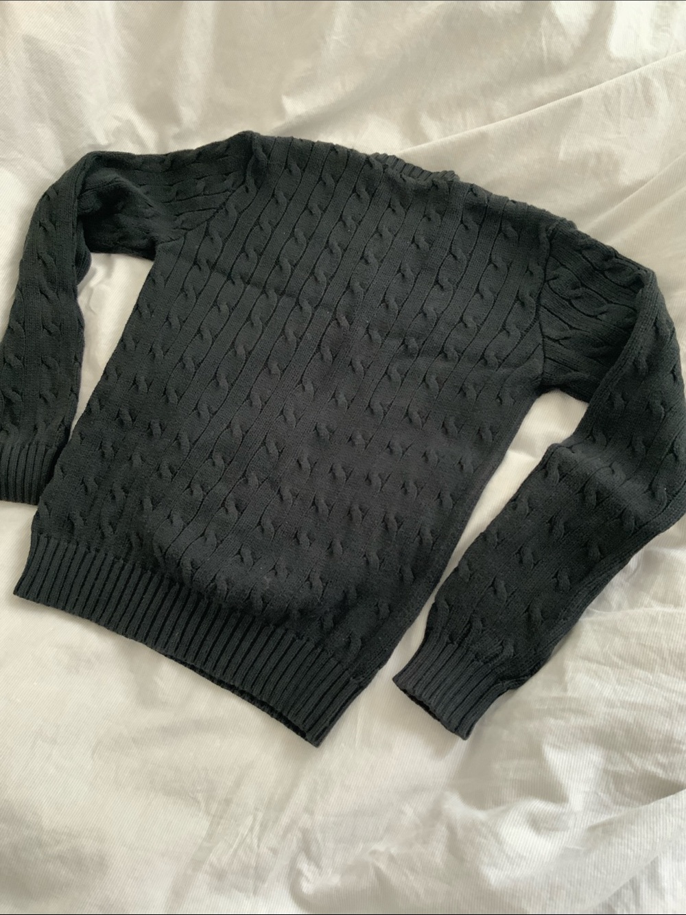 Ralph Lauren black Cable Knit Cotton Crewneck Sweater with red logo SMALL - Picture 4 of 6